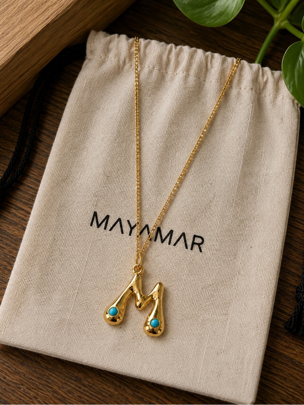New mayamar Gold plated Initial M Necklace with Turquoise Accent - Women Jewelry